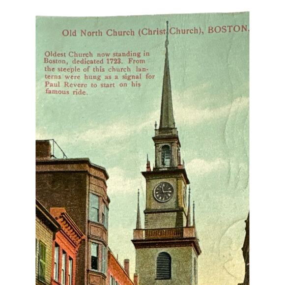 Antique 1910 Litho Ephemera Postcard North Church Boston Mass. Colored Reichner - Picture 3 of 6
